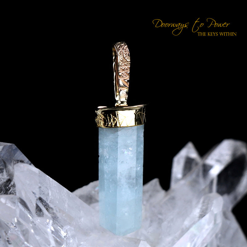 Aquamarine Light Language Crystal Pendant 22k 