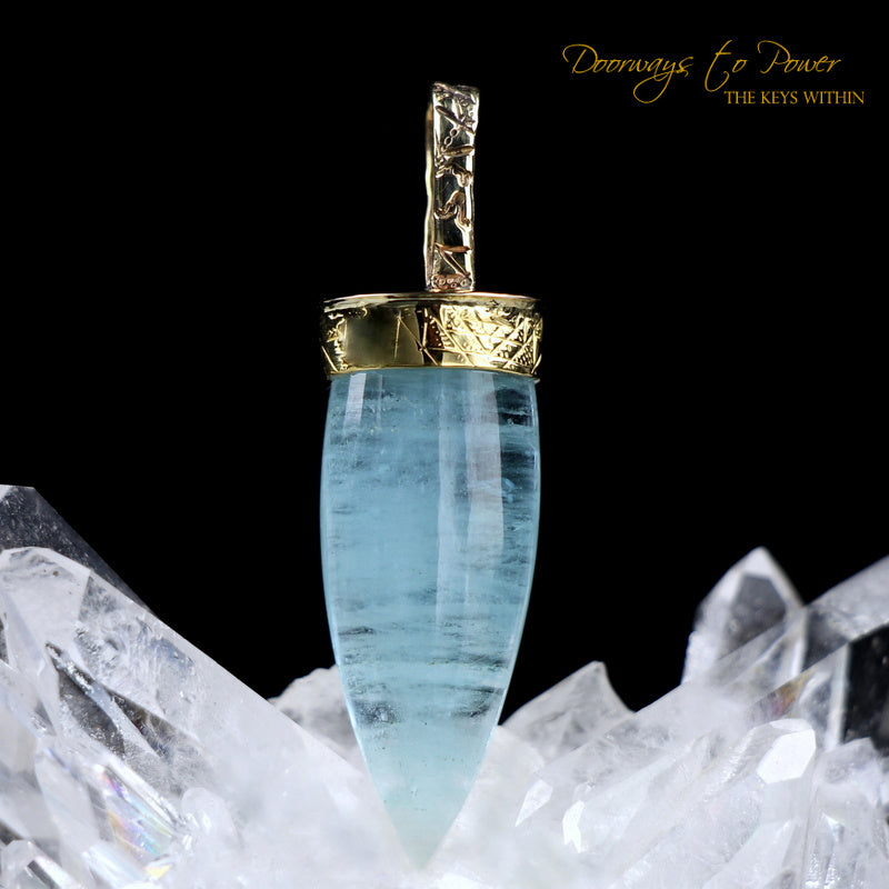 Aquamarine Light Language Crystal Pendant ™ 22k 