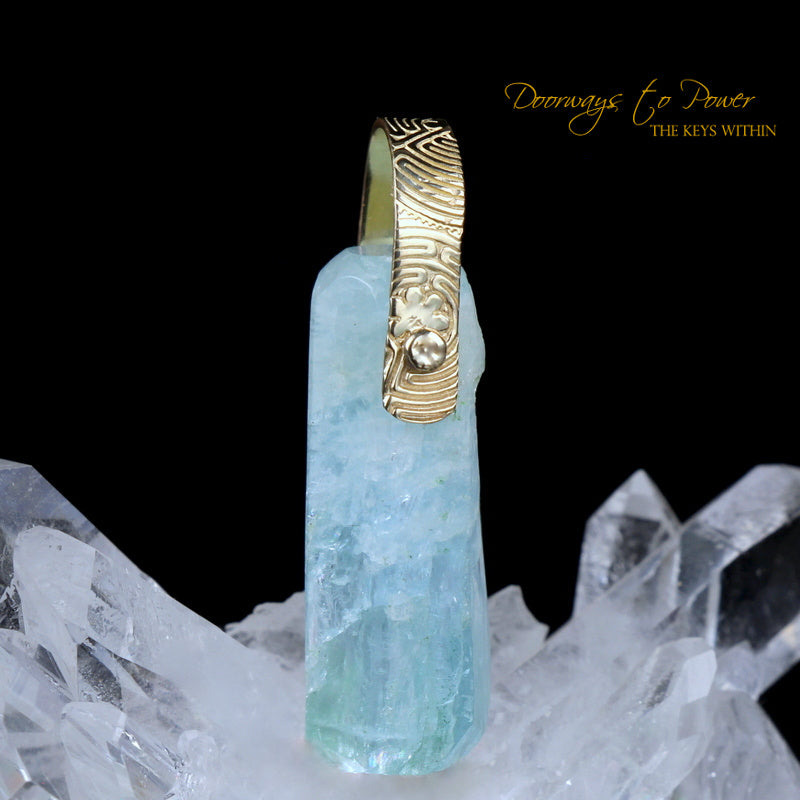 Aquamarine Light Language Pendant 14k