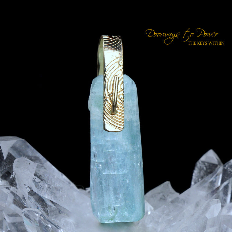 Aquamarine Light Language Pendant 14k