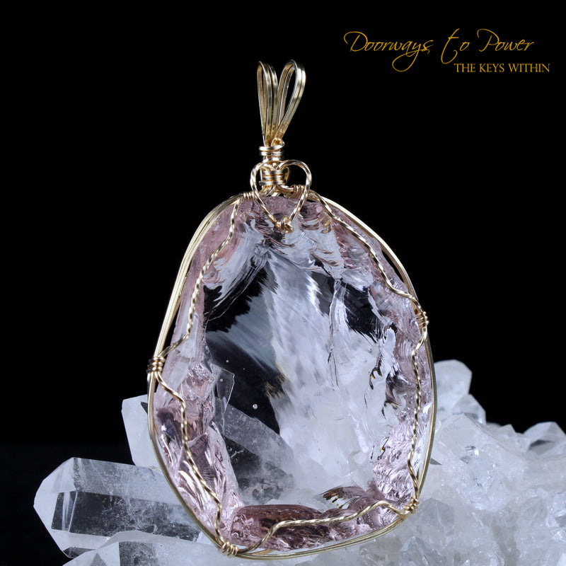 Arcturian StarSeed Pink Andara Crystal Pendant 14k 'Quantum Light Pod'