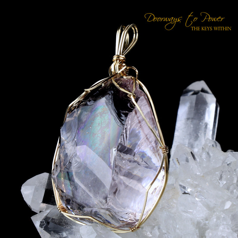 Arcturian StarSeed Pink Andara Crystal Pendant 14k 'Quantum Light Pod'