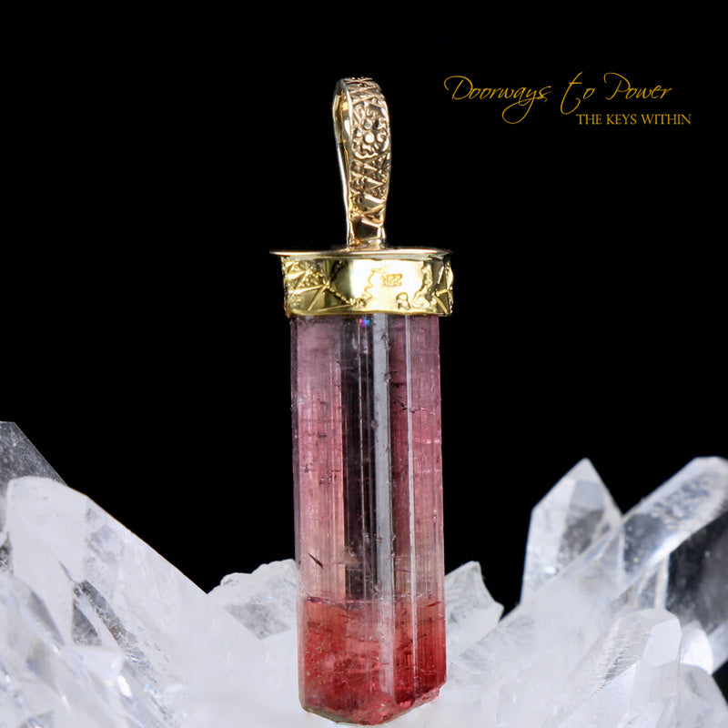 Bi Color Tourmaline Light Language Pendant 14k Gold