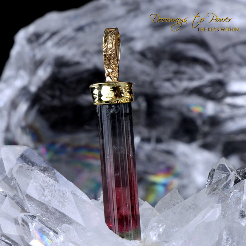 Bi Color Tourmaline Light Language Pendant Crystal 14k Gold 