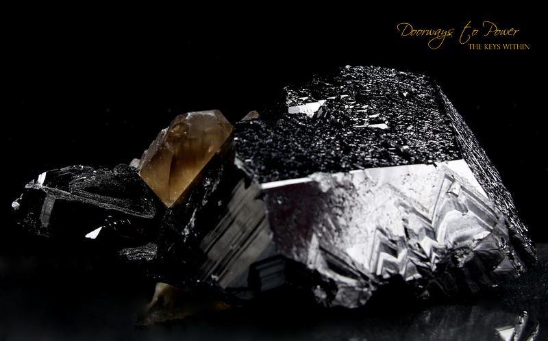 Black Tourmaline Etched Record Keeper Crystal with Smoky Quartz Point (RESERVED)