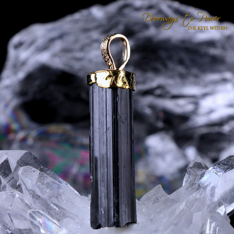 Black Tourmaline Light Language Pendant 22k 'Energetic Armor' 