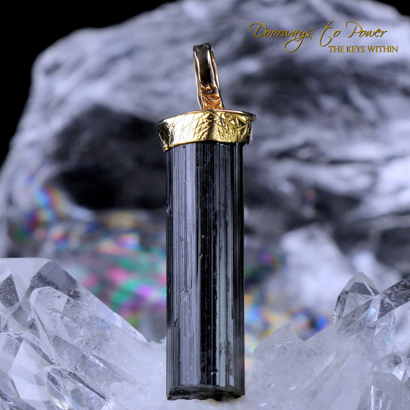 Black Tourmaline Light Language Pendant 22k 'Energetic Armor' 