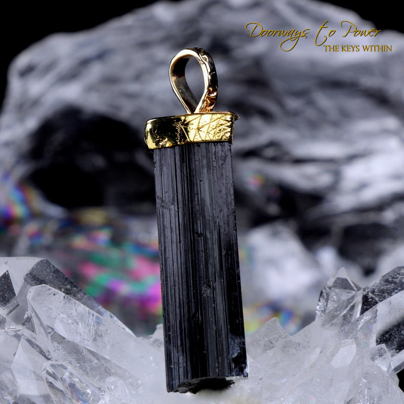 Black Tourmaline Light Language Pendant 22k 'Energetic Armor' 