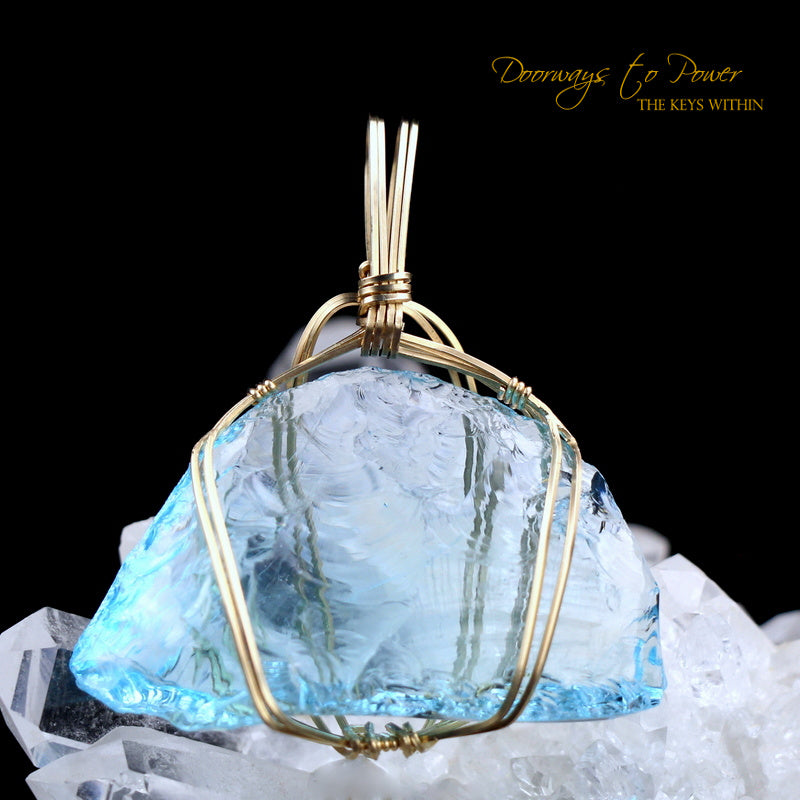 Blue Prism of Lyra Andara Crystal Pendant 7th Density 14k
