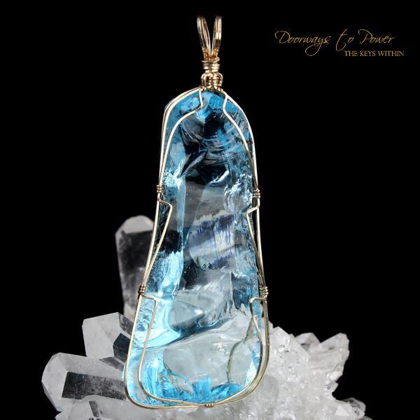 Blue Prism of Lyra Andara Crystal Pendant 7th Density 14k