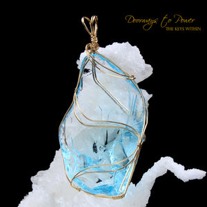 Blue Prism of Lyra Andara Crystal Pendant 7th Density 14k