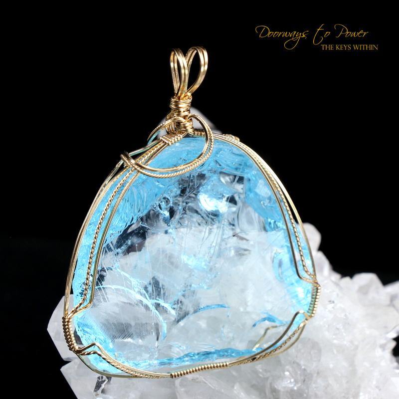 Blue Prism of Lyra Andara Crystal Pendant 7th Density 14k