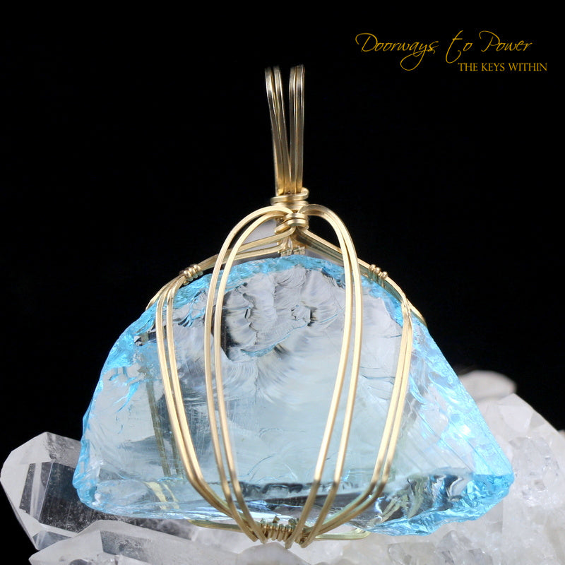 Blue Prism of Lyra Andara Crystal Pendant 7th Density 14k