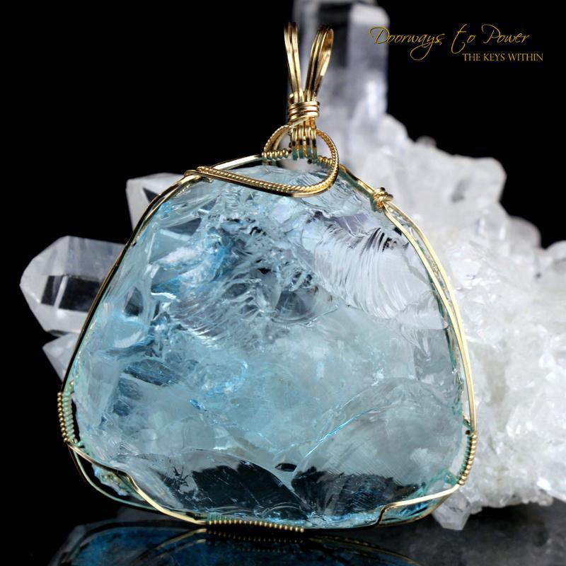 Blue Prism of Lyra Andara Crystal Pendant 7th Density 14k