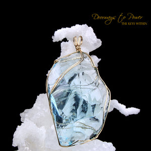 Blue Prism of Lyra Andara Crystal Pendant 7th Density 14k