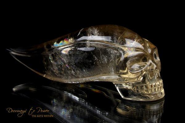 Golden Citrine Elestial Quartz Crystal Traveler Skull 'Atomic'