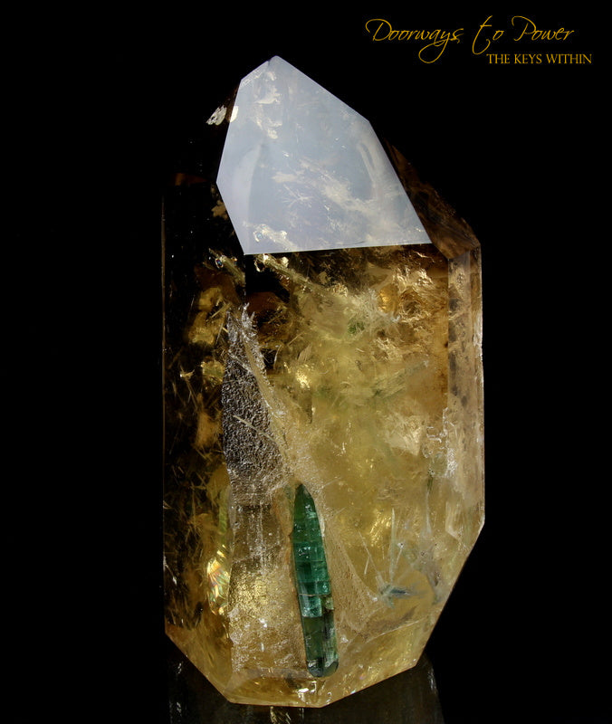 Citrine Quartz Point with Green Tourmaline Inclusions