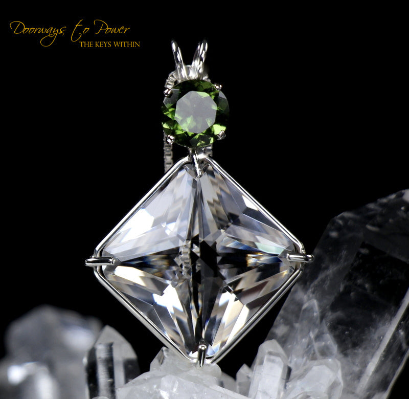 Clear Quartz  Moldavite Magician Stone Pendant