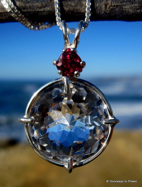 Clear Quartz Radiant Heart Pendant w/ Pink Tourmaline