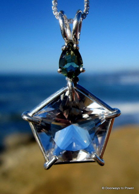Clear Quartz Star of Venus Pendant w/ Moldavite