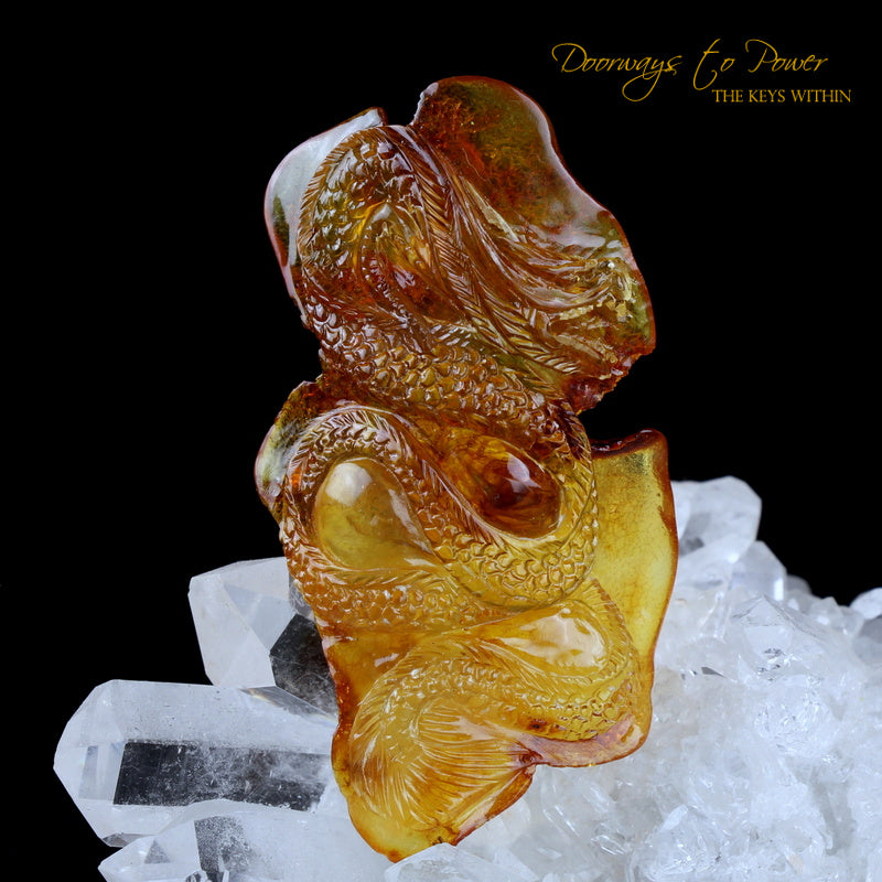 Colombian Amber Dragon Crystal Carving 'Universal Manifestation