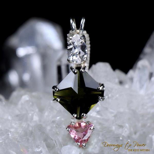 Danburite Moldavite Pink Tourmaline Magician Stone Pendant