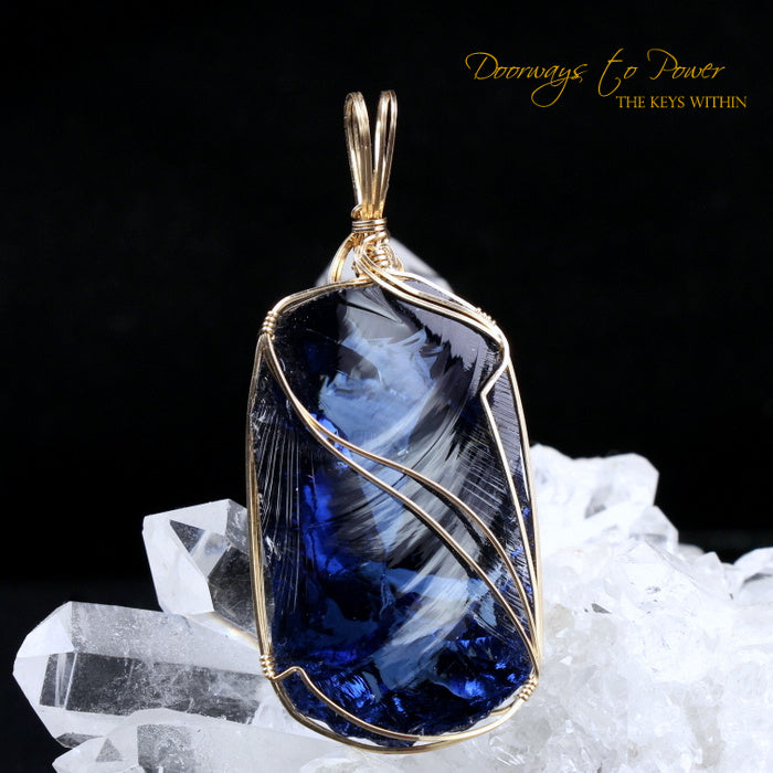 Elestial Sapphire Monatomic Andara Crystal Pendant 14k