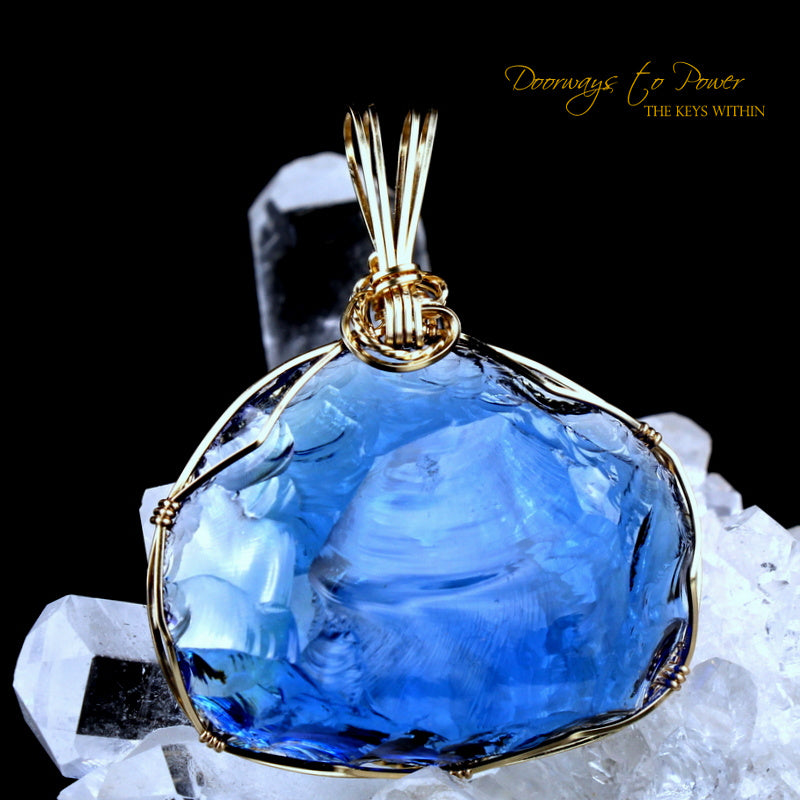 Elestial Sapphire Monatomic Andara Crystal Pendant 14k