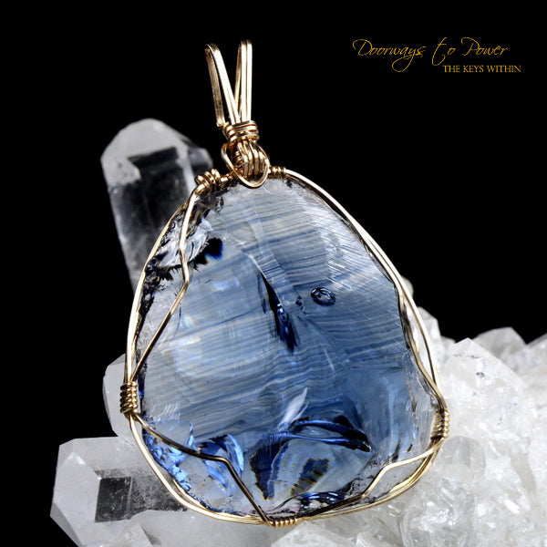Elestial Sapphire Monatomic Andara Crystal Pendant 14k