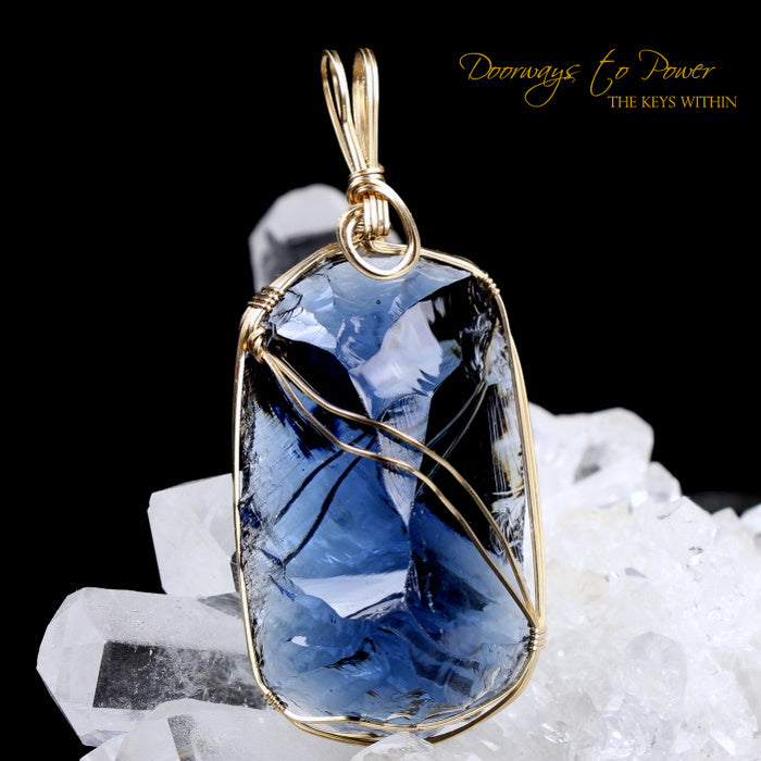 Elestial Sapphire Monatomic Andara Crystal Pendant 14k