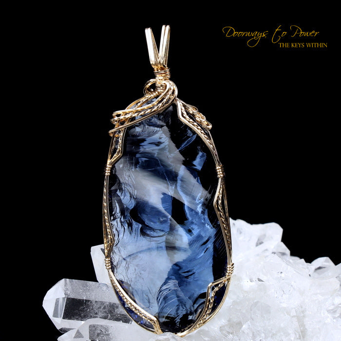 Elestial Sapphire Monatomic Andara Crystal Pendant 14k