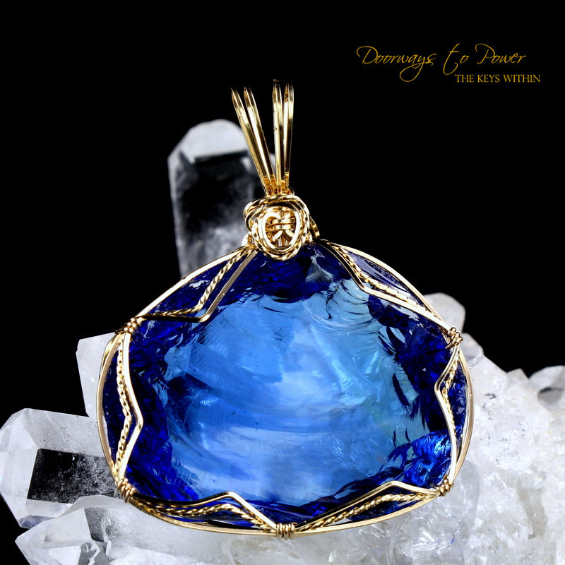 Elestial Sapphire Monatomic Andara Crystal Pendant 14k