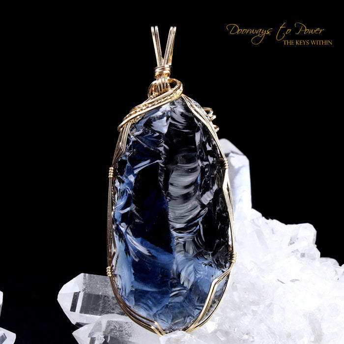 Elestial Sapphire Monatomic Andara Crystal Pendant 14k