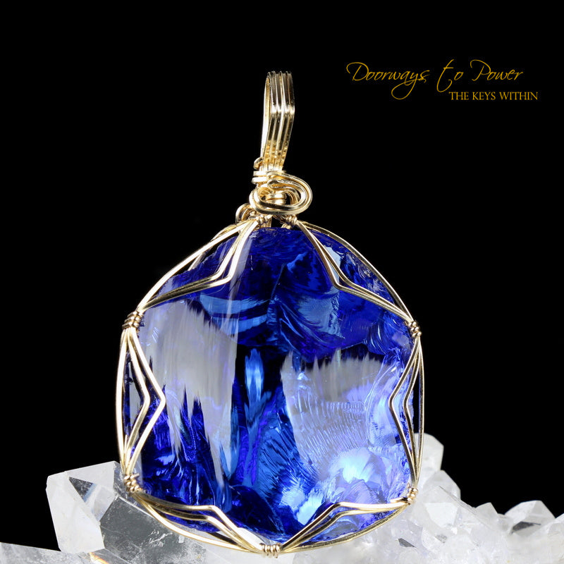 Elestial Starlight Sapphire Andara Pendant 14k Gold