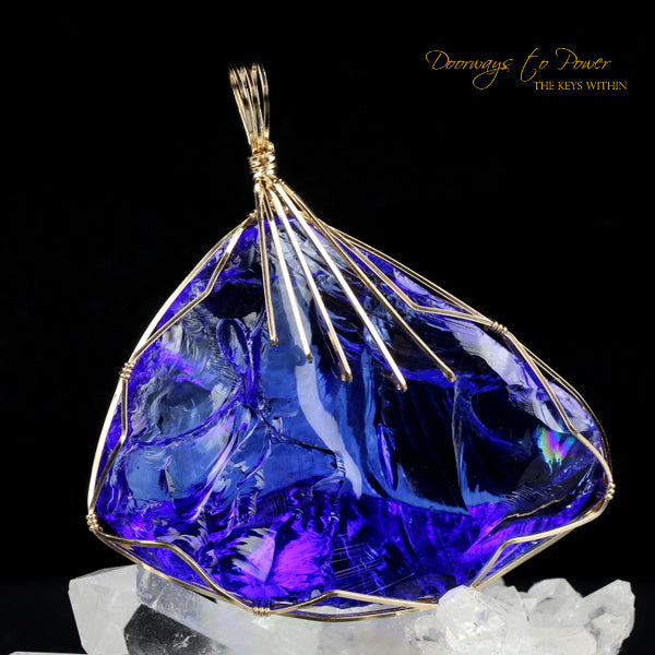 Elestial Starlight Sapphire Andara Pendant 14k Gold