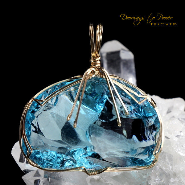Galactic Oceanic Blue Sirius Andara Crystal Pendant 14k