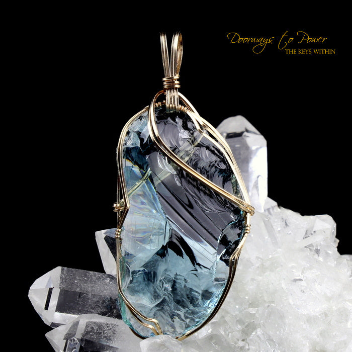 Galactic Oceanic Blue Sirius Andara Crystal Pendant 14k