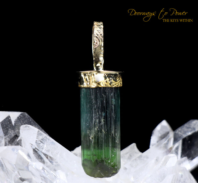 Green Tourmaline Light Language Crystal Pendant 22k