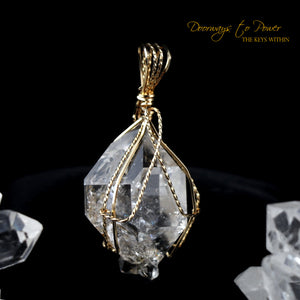 Herkimer Diamond Twin Record Keeper Crystal Pendant 14k