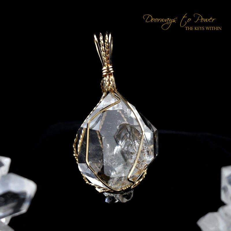 Herkimer Diamond Twin Record Keeper Crystal Pendant 14k