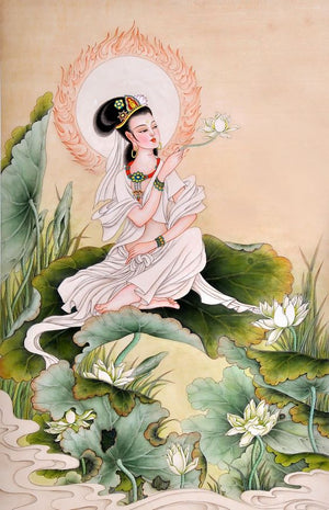 Moldavite Kwan Yin Crystal Carving