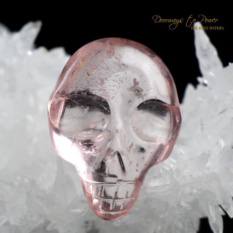 Leandro De Souza Morganite Hand Carved ET Crystal Skull Meditation Crystal