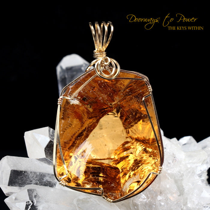 Lemurian Etherium Gold Andara Crystal Pendant 14k 'Light Essence'