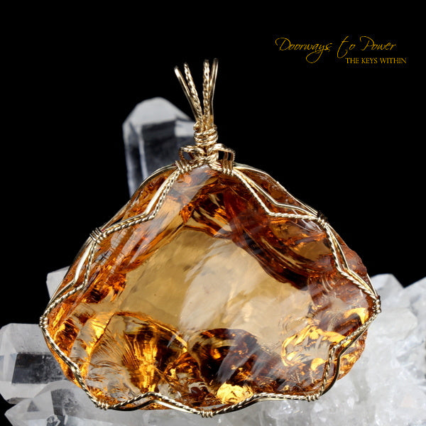 Lemurian Etherium Gold Andara Crystal Pendant 14k 'Light Essence'