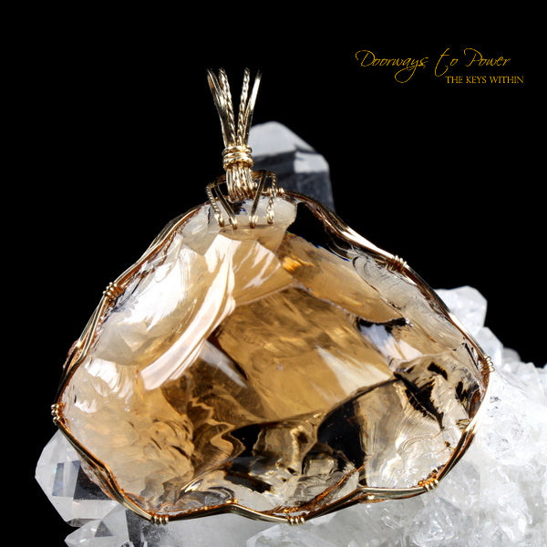 Lemurian Etherium Gold Andara Crystal Pendant 14k 'Light Essence'