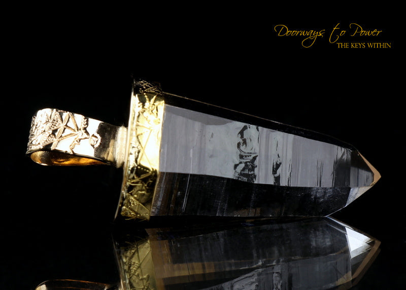 Lemurian Light Language Laser Quartz Crystal Pendant 22k