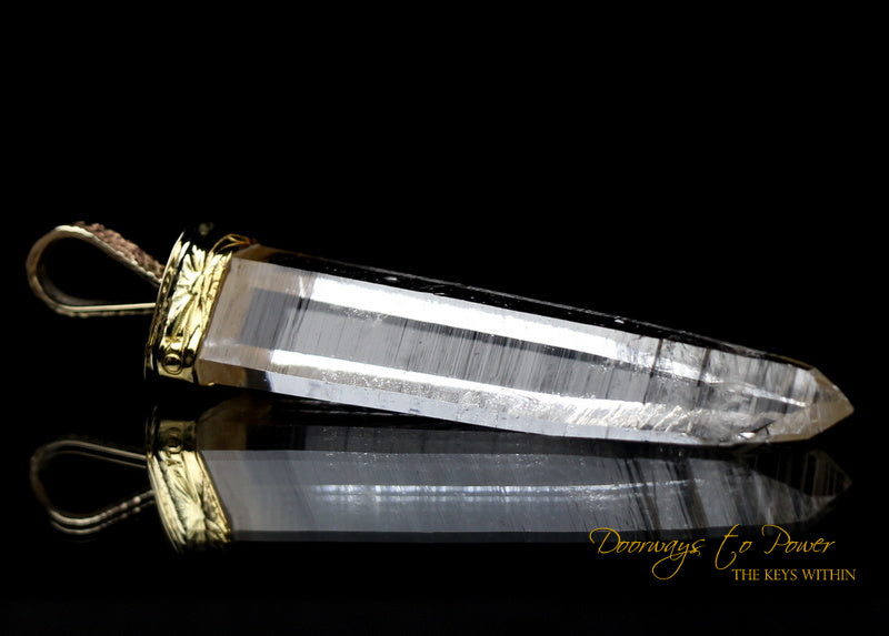 Lemurian Light Language Laser Quartz Crystal Pendant 22k