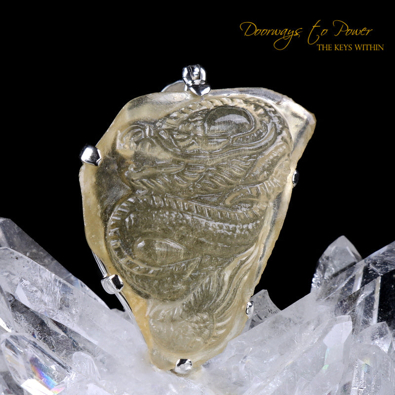 Libyan Desert Glass Crystal Dragon Pendant (Hand Carved)