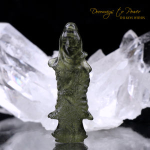 Moldavite Kwan Yin Crystal Carving