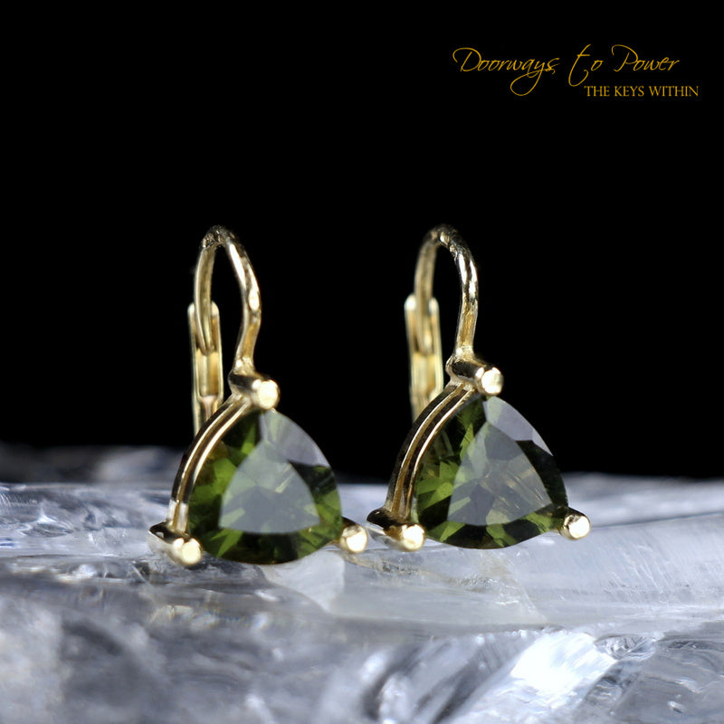 Moldavite Gemstone Crystal Earrings in 14k Gold 
